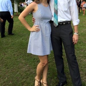 Women’s Blue Seersucker Dress w/Pockets